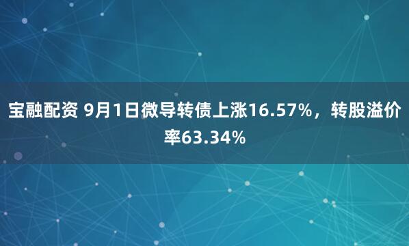 宝融配资 9月1日微导转债上涨16.57%，转股溢价率63.34%